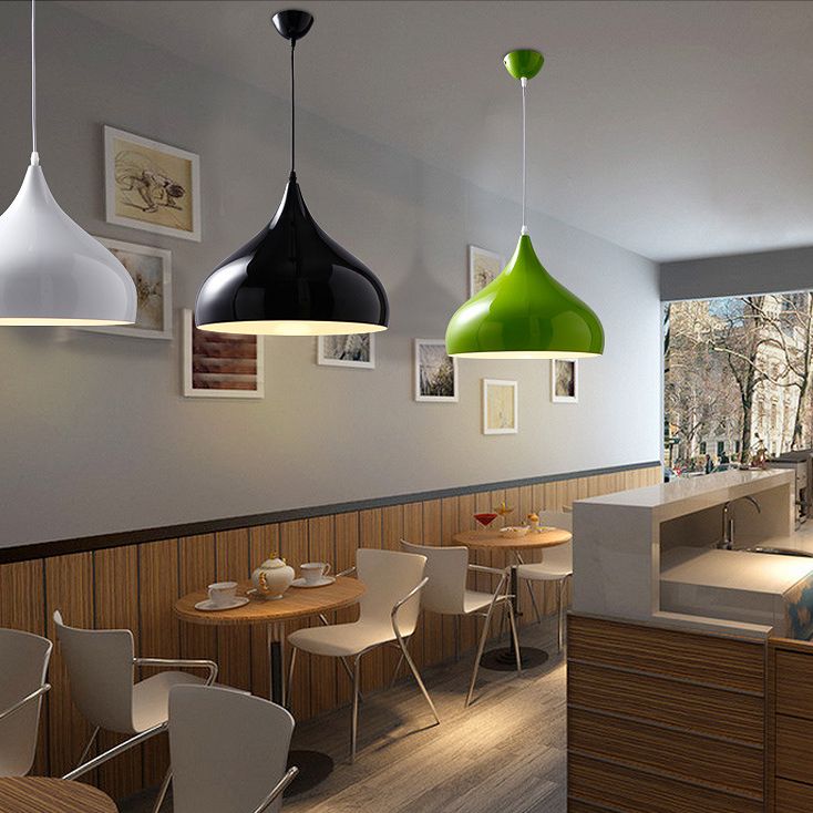 Glossy Finish Aluminum Simplicity Hanging Light 13.7" Wide Nordic Macaroon Style Lighting Pendant in Bedroom