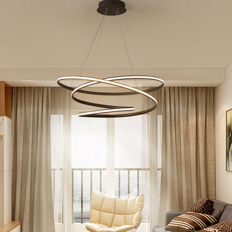 Seamless Curve Restaurant LED Suspension Light Metallic Nordic Style Chandelier Light in Coffee