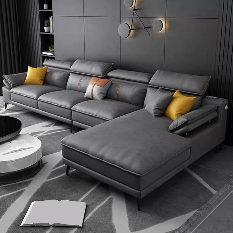 Grey Modern Adjustable Sofa & Chaise Pillow Top Arm Sectional