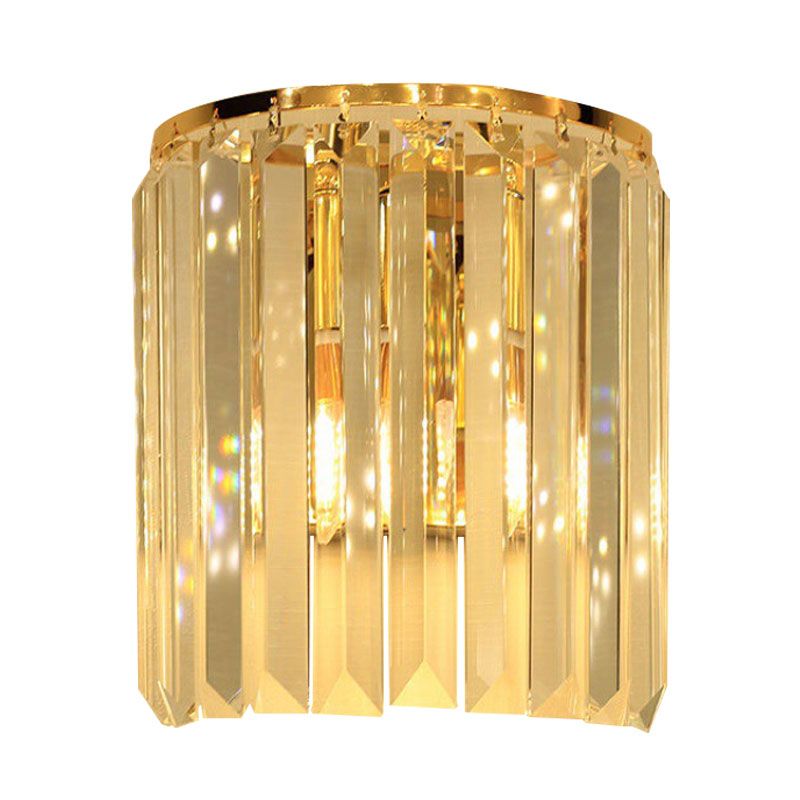 1 Head Wall Mounted Light Fixture Simple Semi Cylindrical Crystal Block Wall Sconce Lighting in Gold
