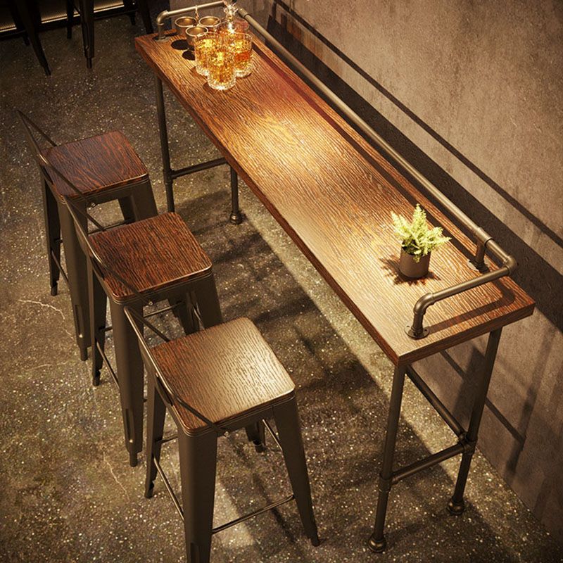 Mesa de barra de hierro negro industrial Rectángulo de madera marrón Top 41.3 "H Mesa Bistro