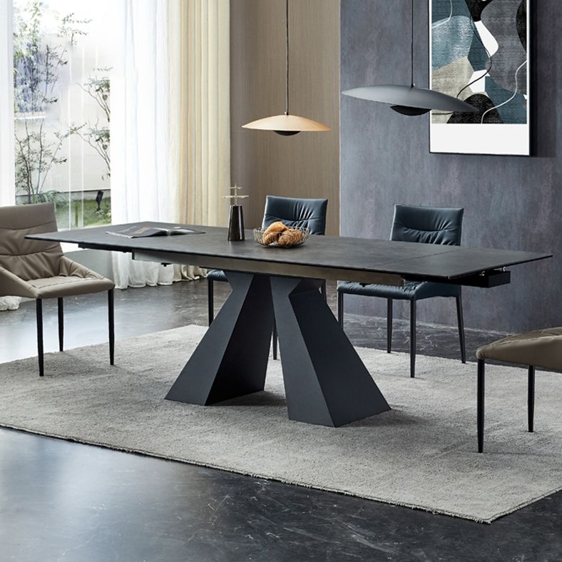 Rectangular Extendable Dining Table Modern Grey Stone Table Top for Dining Room