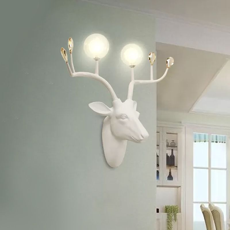 Globe Resin Sconce Light Rustic 2 Lights Living Room Wall Murd Mouriste en noir / blanc avec cerf déco