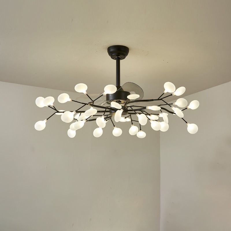 Blatt Acrylhänge Lüfter leichte moderne LED -Halbflush -Halterung für Wohnzimmer, 3 Klingen