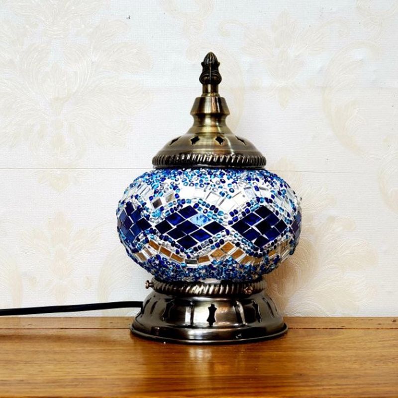 Mosaic Stained Glass Globe Nightstand Light Moroccan 1 Bulb Bedroom Table Light