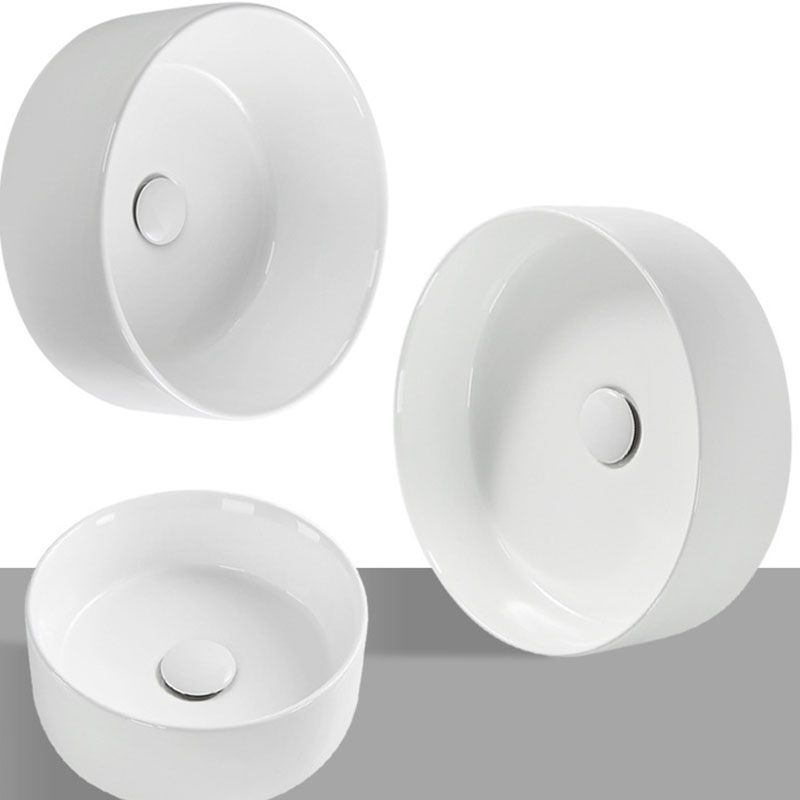Modern Round Bathroom Sink Pop-Up Drain Vessel Bathroom Sink in white