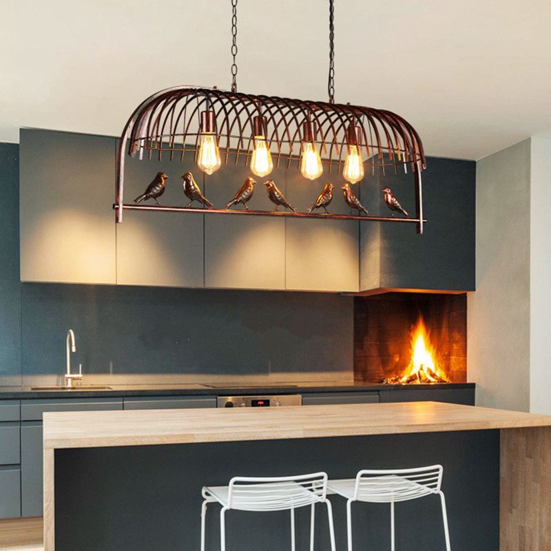 Luce a sospensione dell'isola a 4 luci in stile industriale in ferro battuto a sospensione per luogo commerciale
