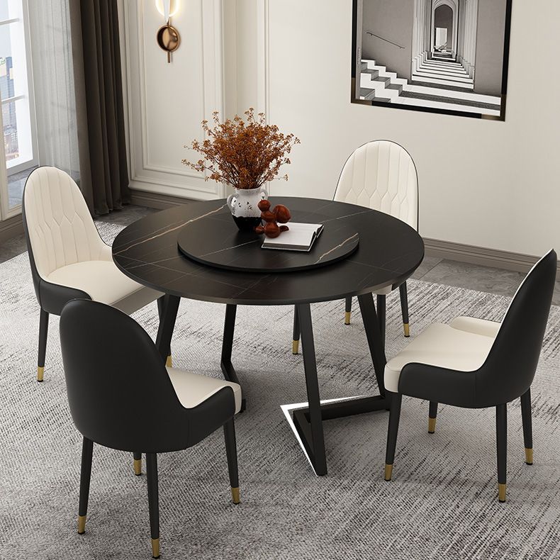 Modern Stone Double Pedestal Dining Table Matte Finish Round Table for Kitchen