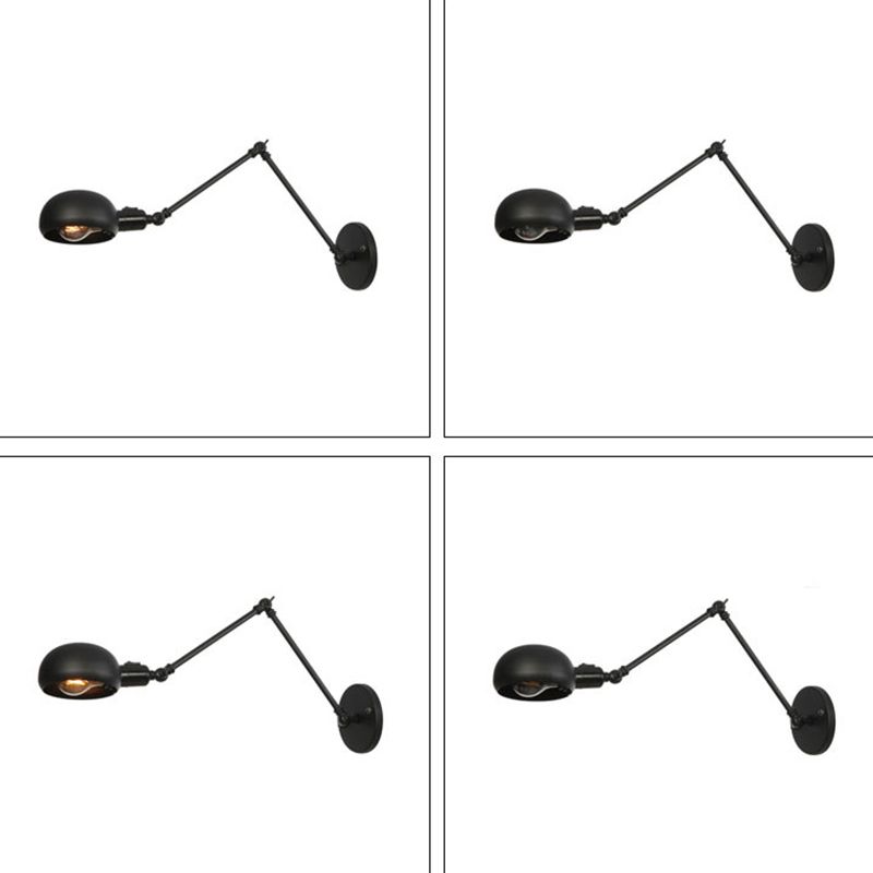 Lumière murale de style industriel noir givré 2 sections Swing Am Sponce Light avec une teinte en métal de bol