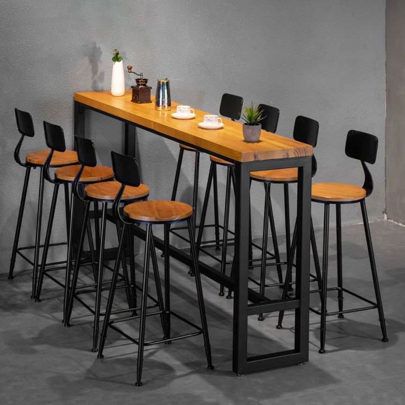 Industrial Style Rectangle Bar Table Solid Wood Bar Dining Table with Footrest