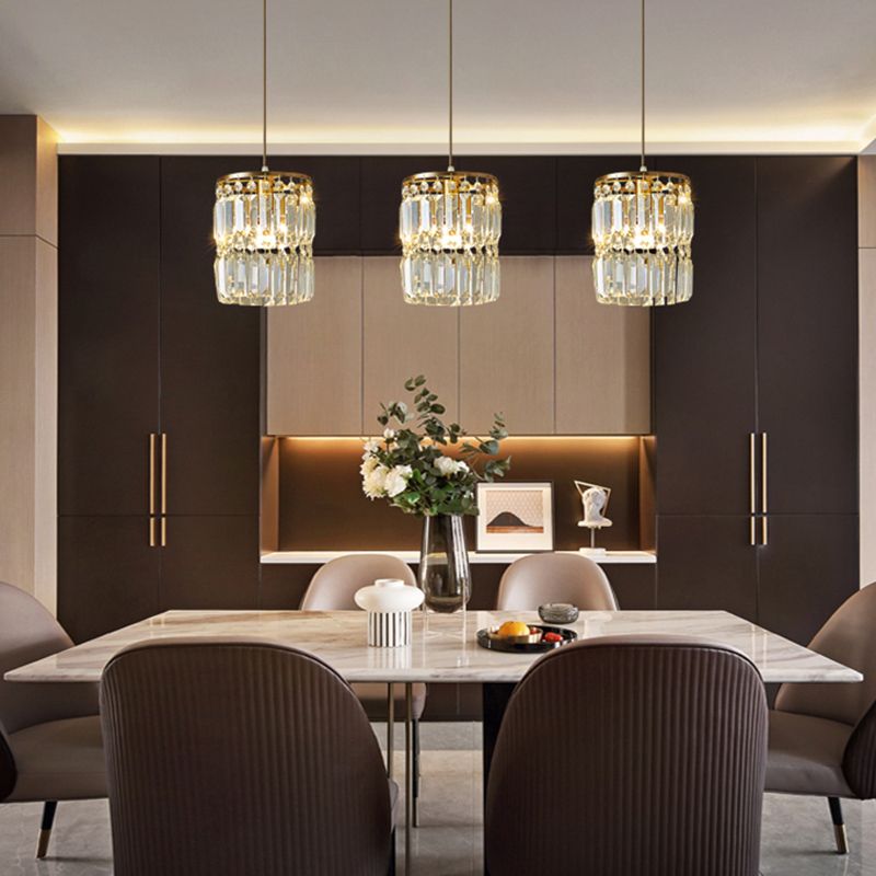Contemporary Style Cylinder Shape Island Lights Crystal 3 Light Island Lighting in Gold
