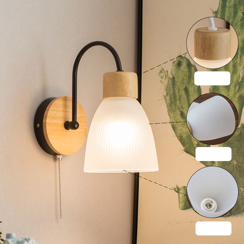 Cone Wall Sconce Lighting Minimalist Style Wood Bedroom Sconce Light Fixture in Black