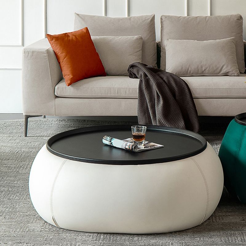 Contemporary Round Wooden Black Coffee Cocktail Table with Storage