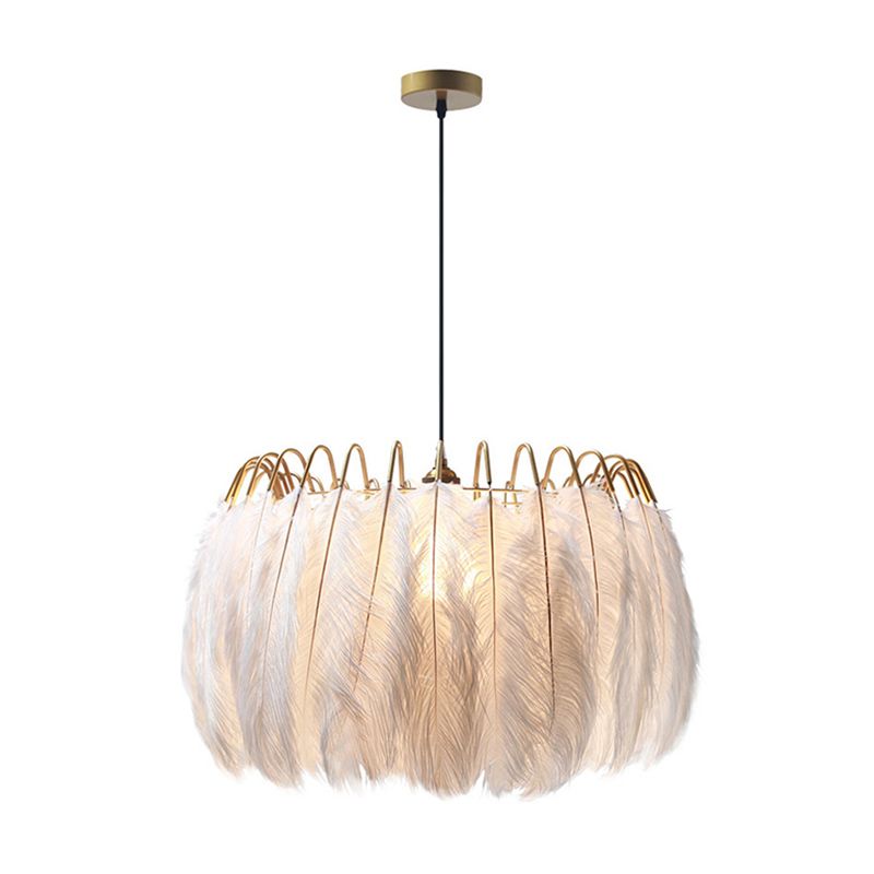 Ostrich Feather Ceiling Chandelier Modern Creative White Hanging Ceiling Light for Girl Bedroom