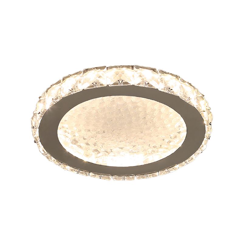 LED Round Flush Ceiling Light Modern Acrylic Flush Mount Light with Clear Crystal Accent in White, Warm/White Lighting