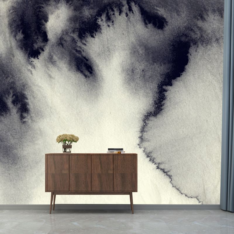Grey Ink Painting Wall Mural Abstract Artistic Waterproof Wall Covering for Hallway