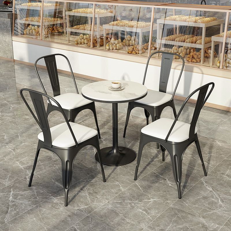 Industrial Dining Room Table White Sintered Stone Table with Black Metal Base
