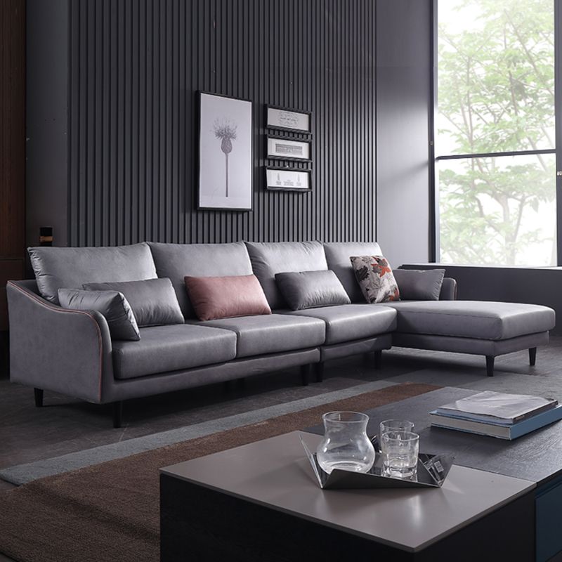 64" Wide Scandinavian Sectional Sofa Cushion Back Grey Sectionals