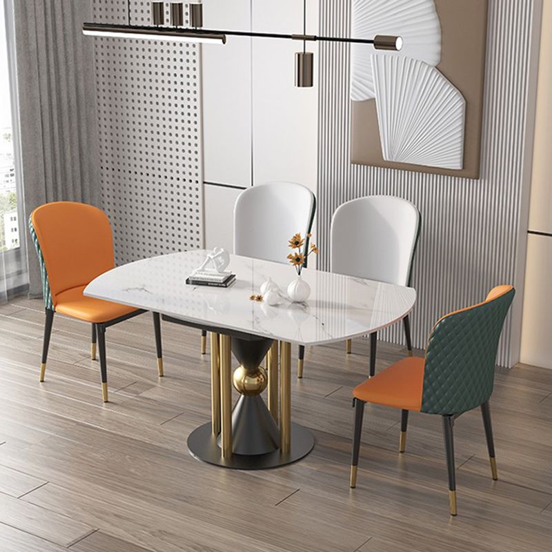 Round Dining Table with Leaf Extension Modern Stone White Top Pedestal Table