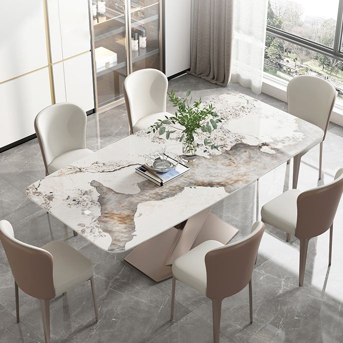 Metal Traditional Luxury Rectangular Dining Table Sintered Stone Table with Pedestal