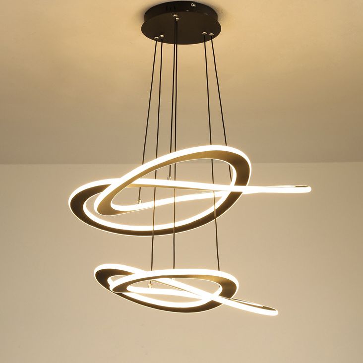 Twisting Metal Chandelier Lighting Fixture Modern LED Black Chandelier Lamp for Living Room