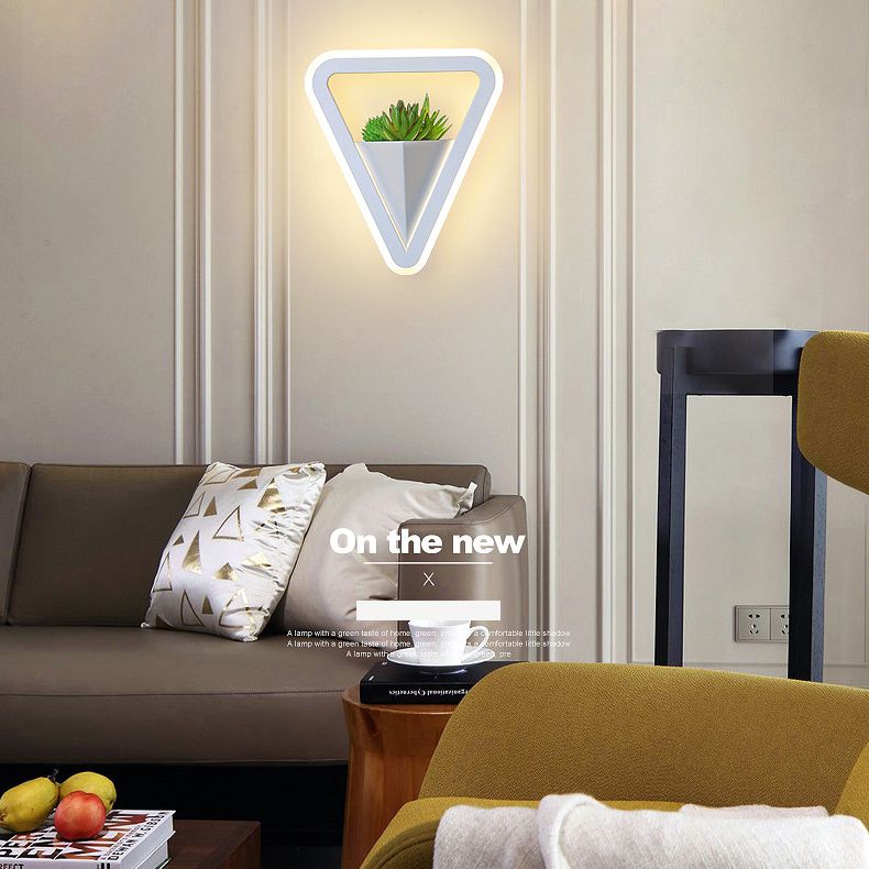 LED Triangle Shape Wall Mount Lamp Acrylic Shade Contemporary Plant Sconces for Living