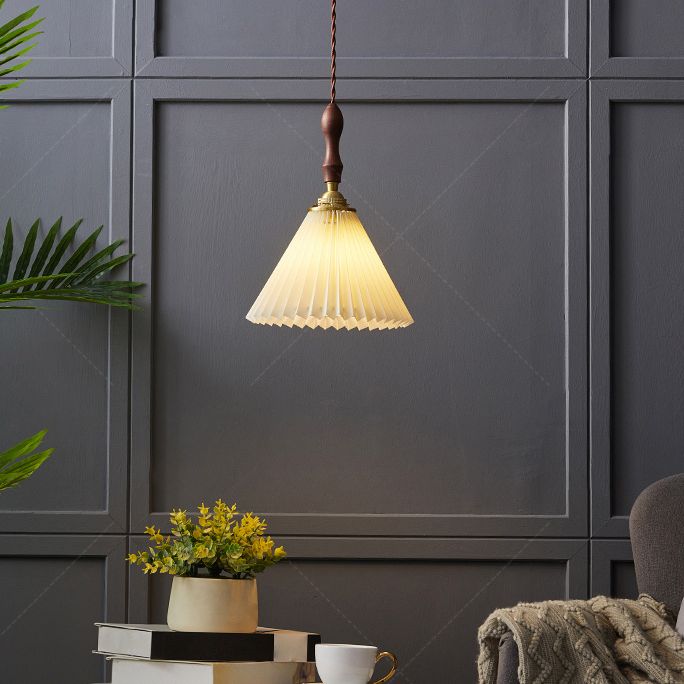 Cone Hanging Light Fixture Modern 1-Light Suspension Lamp with Fabric Shade for Restaurant