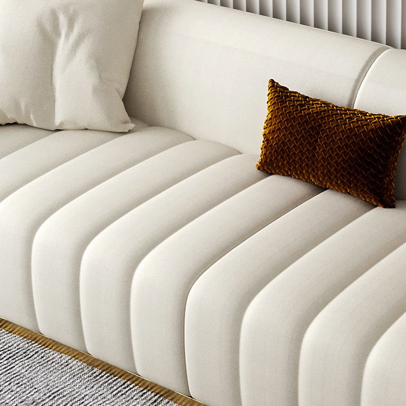Beige Contemporary Sofa with Pillows Faux Leather Tuxedo Arm Sofa