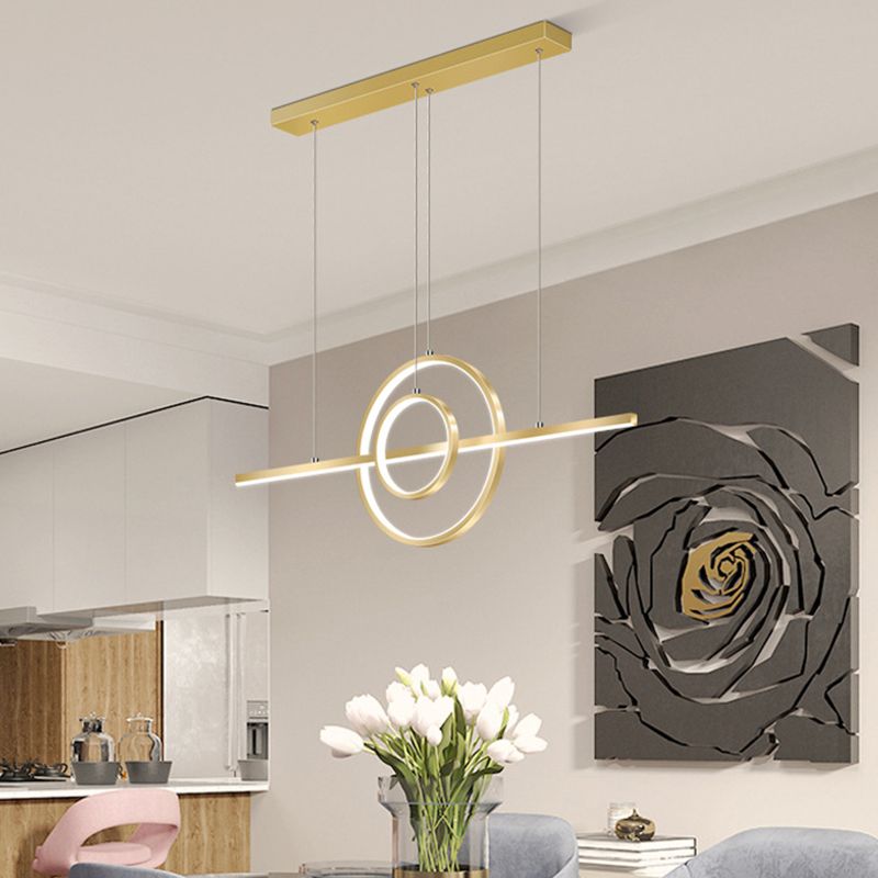 Gold 2-Ring Island Lighting Fixture Modern LED Metallic Pendant Lamp in Warm/White Light for Dining Room