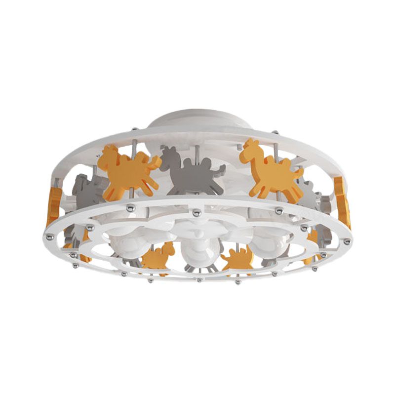 Nordic Drum Semi Flush Iron 6-Head Nursery Flush Mount Light with Camel Design in White