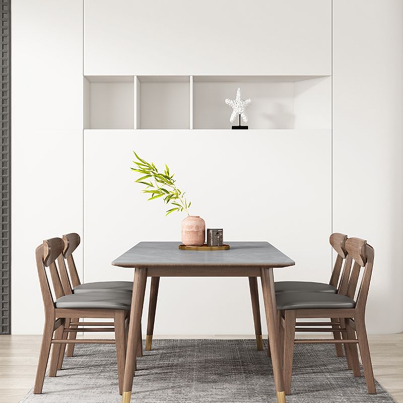 Mesa de comedor gris de cocina Mid-Century Mesa de comedor rectangular de piedra sinterizada con 4 patas