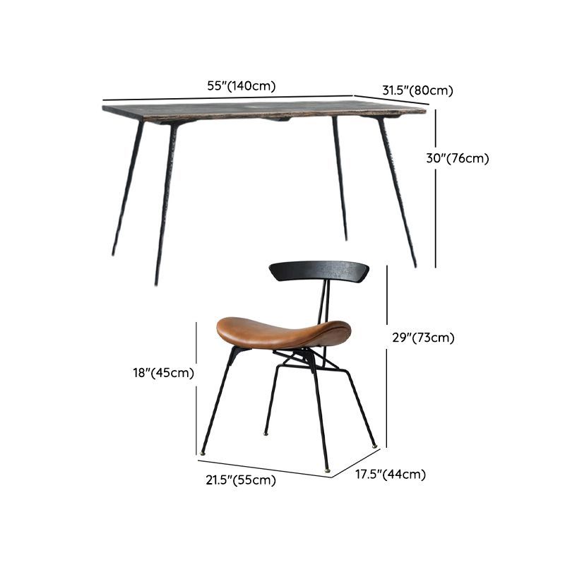 Black Oak Wood Dining Table Set 1/2/5 Pcs Industrial Metal Dinette Set for Home
