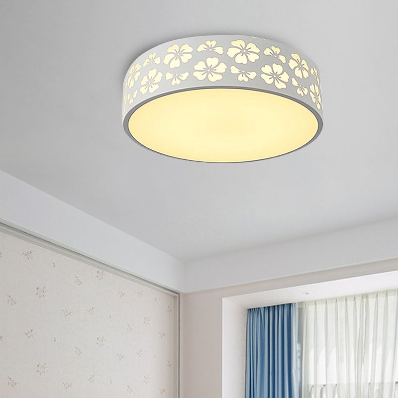 Iron Gesneden Drum Plafond Verlichting Modernist Wit LED Flush-Mount Light Fixture met verzonken Diffuser, 12 "/16" /19.5 " Dia