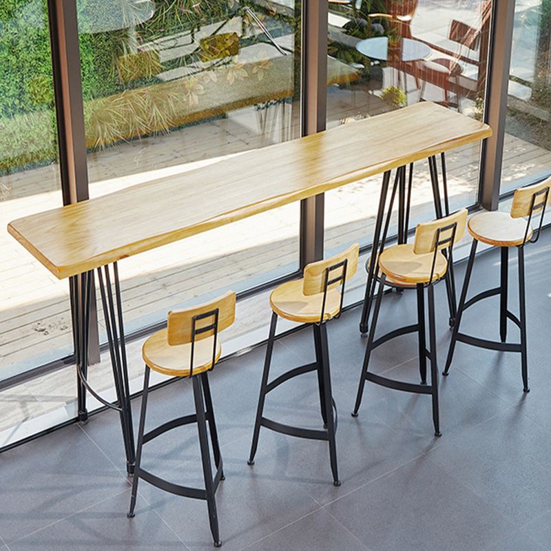 Modern Bar Height Table Solid Wood Top Bistro Pub Table with Metal Legs