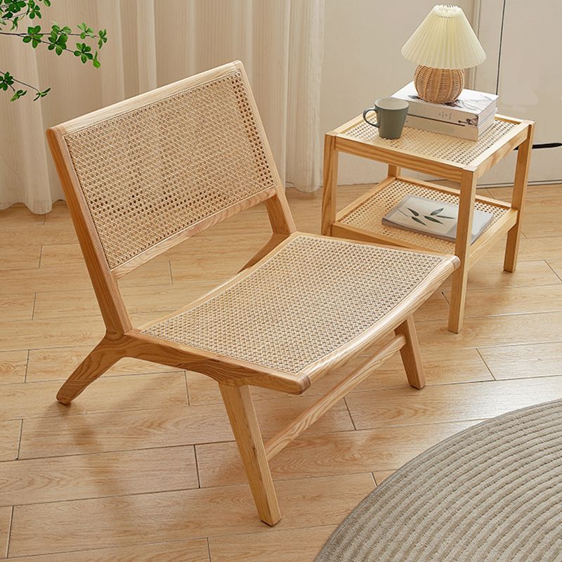 Woven Back Side Chair Solid Wood Lounge Accent Chair with Legs