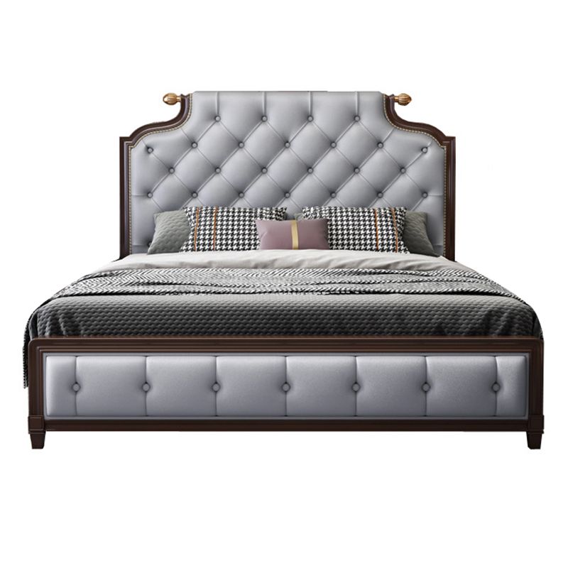 Tufted Upholstered Panel Bed with Nailhead Trim Victorian Solid Wood Bed Frame