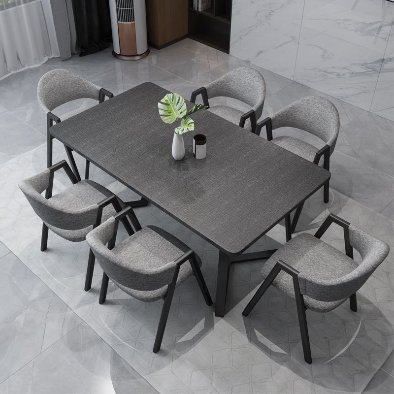Set da pranzo in altezza tradizionale in stile moderno con tavolo a forma di rettangolo e base a doppia pietra pieghevole nera