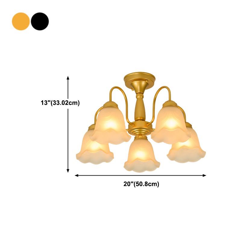 Traditional Flower Ceiling Lamp Frosted Glass Semi Flush Mount Light for Dining Room