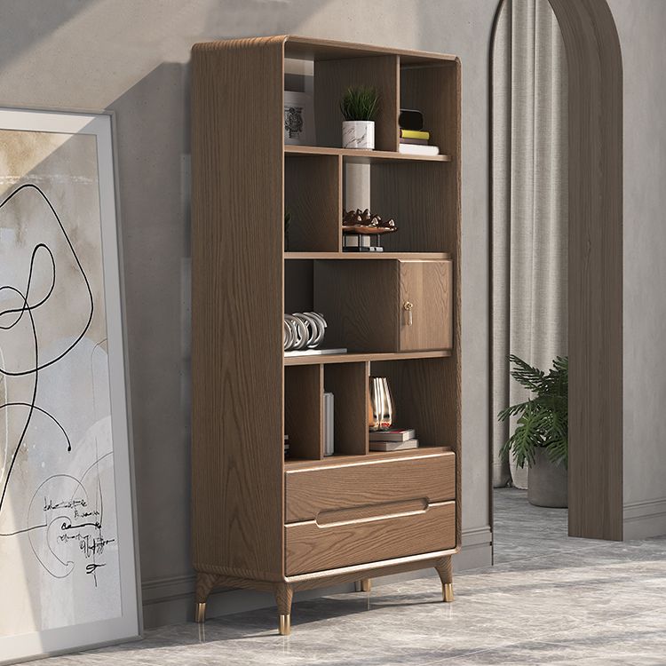 74" Tall Solid Wood Storage Cabinet Brown Drawers Included Chest with Shelves