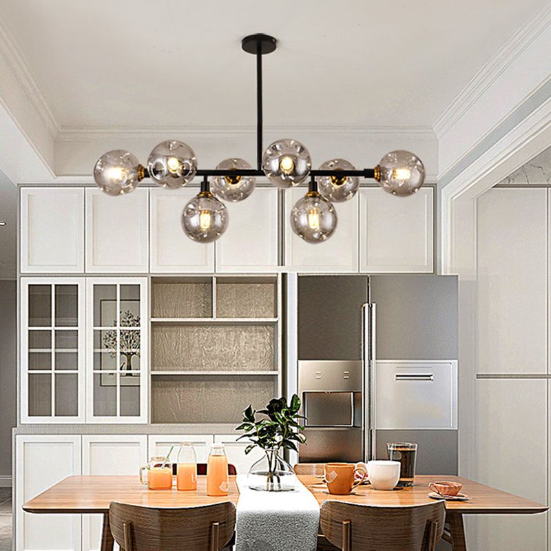 Modern Dimpled Ball Suspension Lighting Mouth-Blown Glass Dining Room Island Light in Black