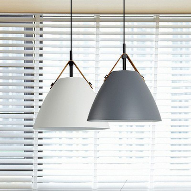Macaron Conical Pendant lampe métallique 1 plafond de salle de tête avec diffuseur acrylique et bracelet en cuir