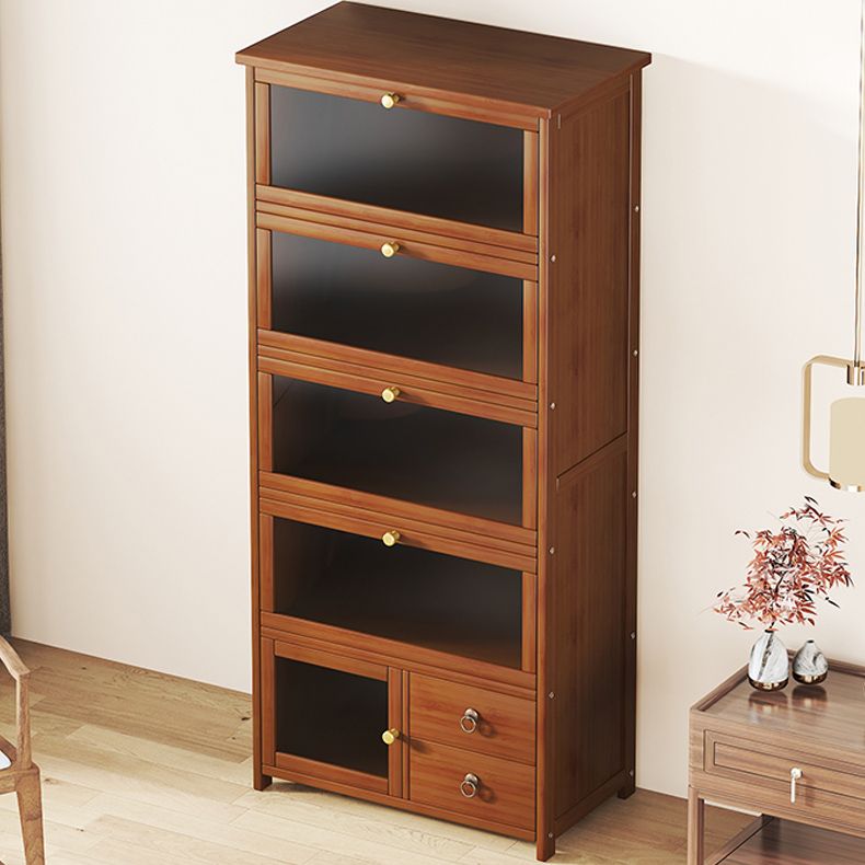 Mid-Century Modern Wood Accent Cabinet 26.4" W Glass Paned Chest in Brown