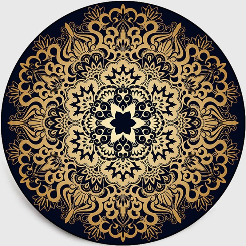 Retro Dark Color Moroccan Rug Polypropylene Mandala Patterned Rug Washable Anti-Slip Pet Friendly Rug for Living Room