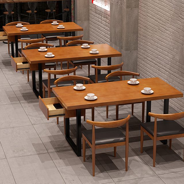 Industrial Wood Double Pedestal Dining Table Natural Rectangle Table