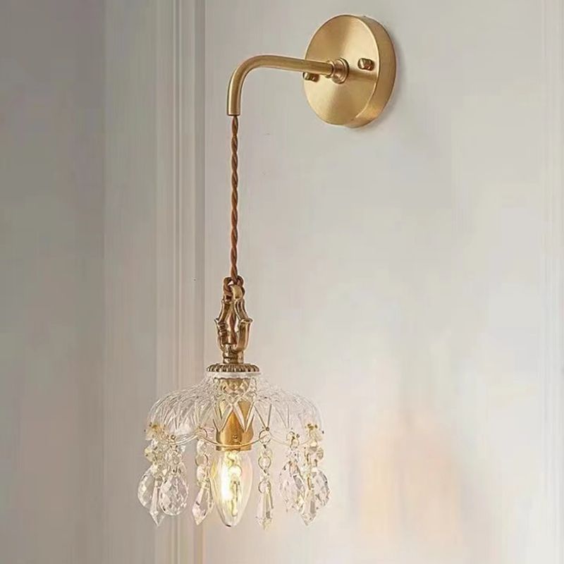 Modern Crystal Wall Sconce Flower Shape Vanity Lamp with Glass Shade for Bedroom