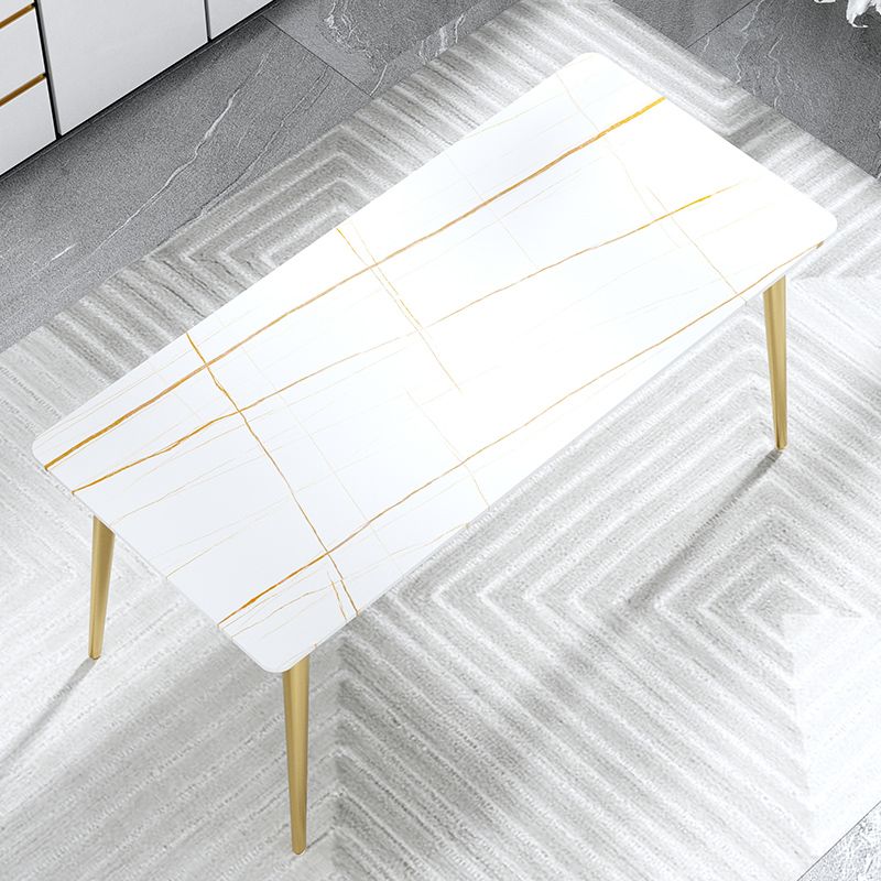 Traditional Luxury Dining Table Rectangle Stone Top White and Gold Table