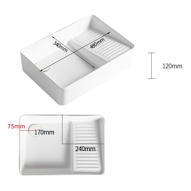 Modern Bathroom Sink Rectangular Porcelain Vessel Sink with Pop-Up Drain