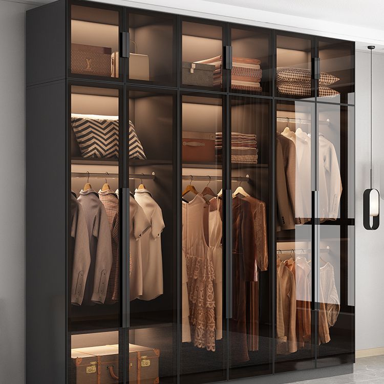 Modern Wooden Frame Wardrobe Freestanding Multifunctional Wardrobe Tempered Glass Doors