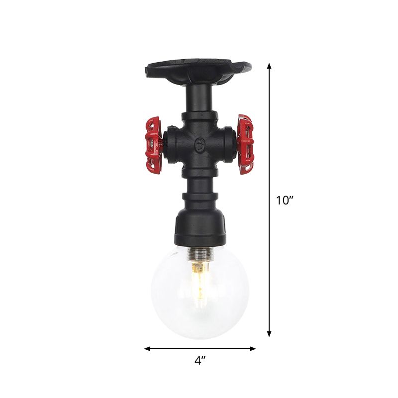Orb Clear Glass Semi Flush Lighting Industrial 1 Bulb Restaurant Ceiling Mounted Fixture in Black