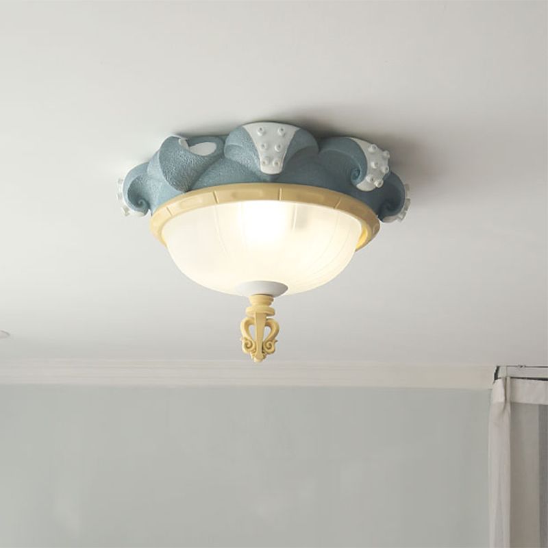 Kids 3 Lights Close to Ceiling Fixture with Resin Shade Blue Dome Flush Mount Lighting
